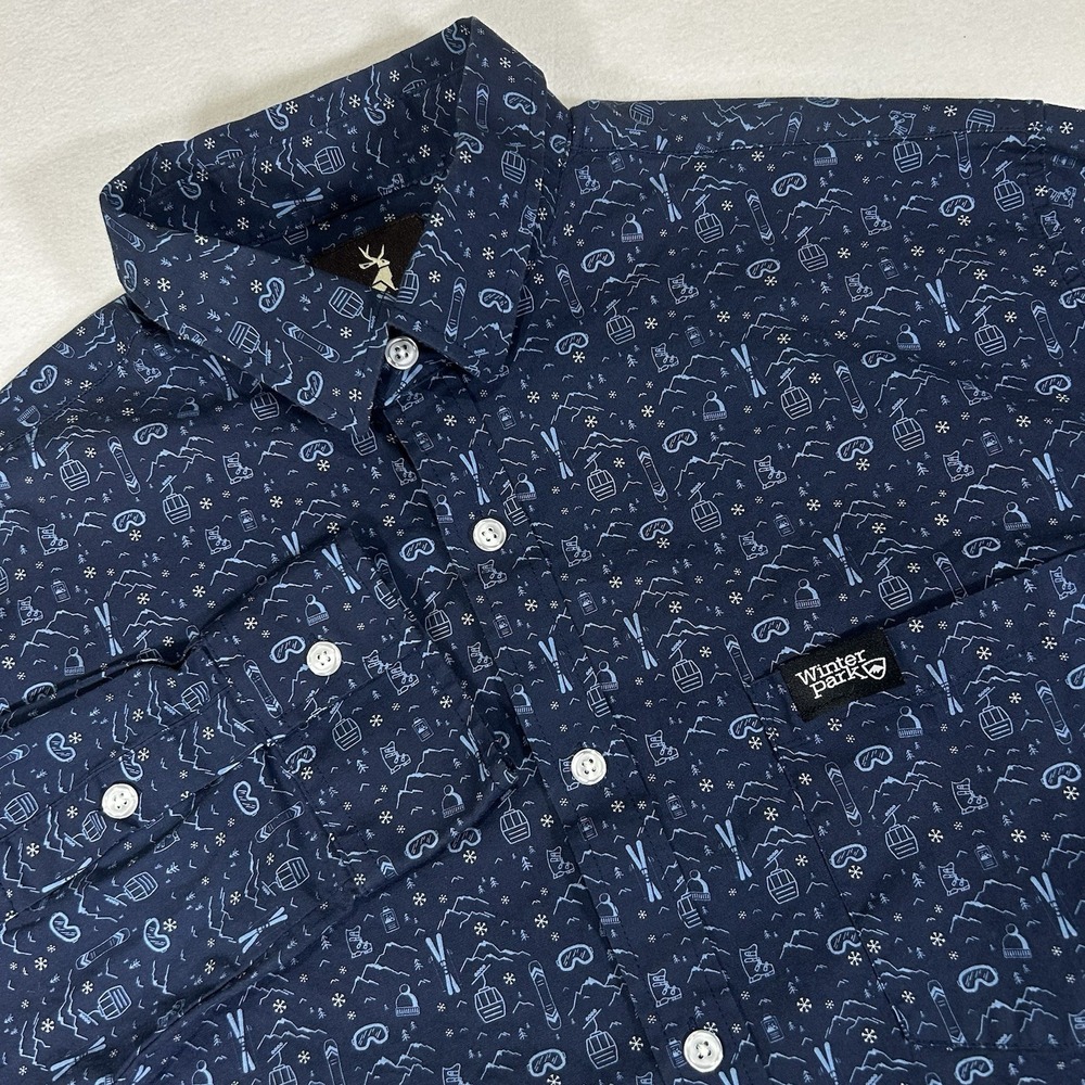 Jack + Sage Winter Park Resort Button Up Shirt Mens MediumBlue Plaid Ski AOP L/S